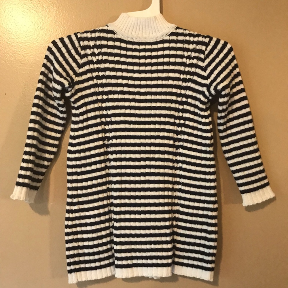 EUC Janie and Jack 12-18M Sweater Dress, Navy blue / white striped, long-sleeved